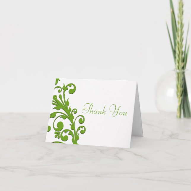 Elegant Green Floral Dankeskarte (Vorderseite)