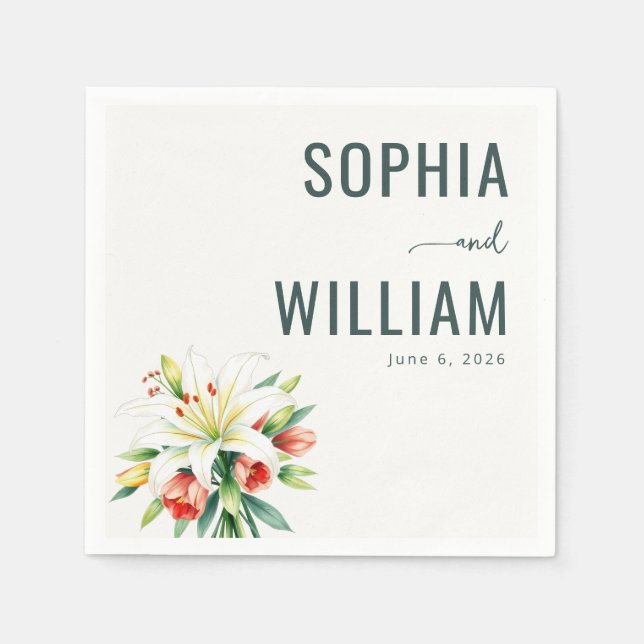 Elegant Green Floral Illustration Serviette (Vorderseite)