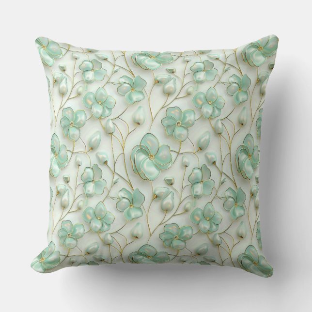 Elegant Green Floral Kissen (Vorderseite)