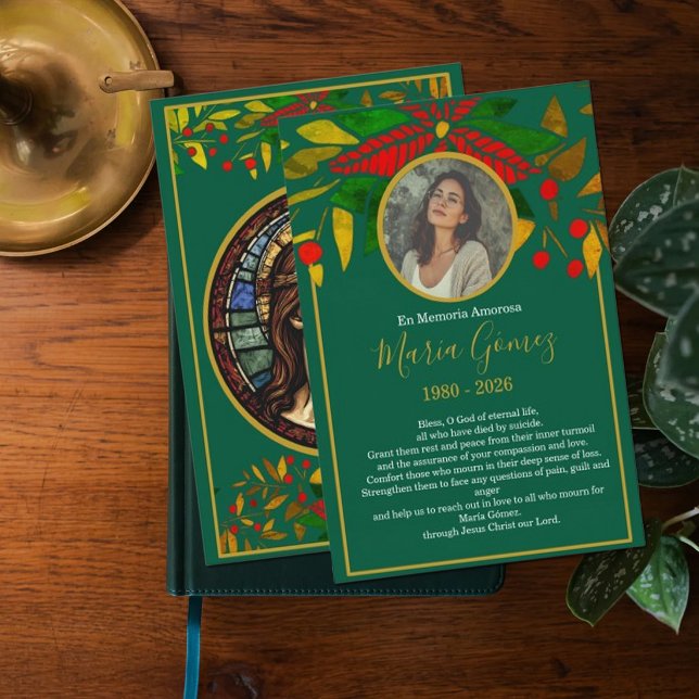 Elegant Green Floral Memorial Funeral Photo  Einladung (Von Creator hochgeladen)