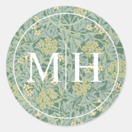 Elegant Green Floral Monogram Wedding Runder Aufkleber
