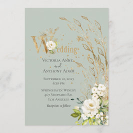 Elegant Green Floral Rustic Script Wedding Einladung