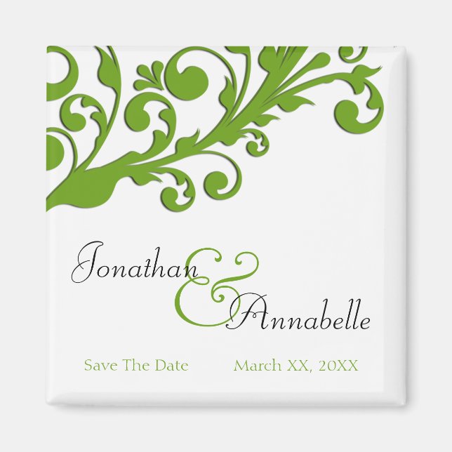 Elegant Green Floral Save the Date Magnet (Vorne)