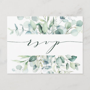 Elegant Green Foliage Wedding RSVP Postkarte