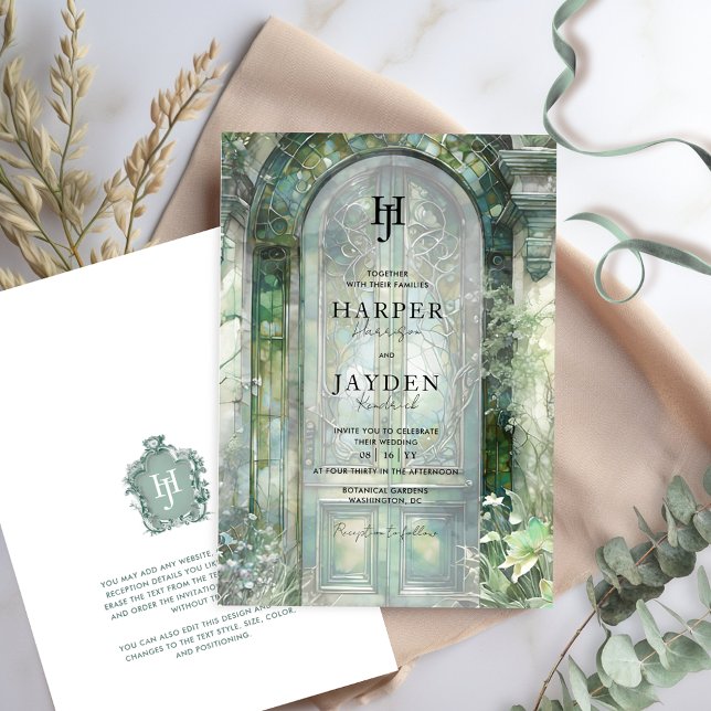 Elegant Green Garden Watercolor Wedding Monogram Einladung (Von Creator hochgeladen)