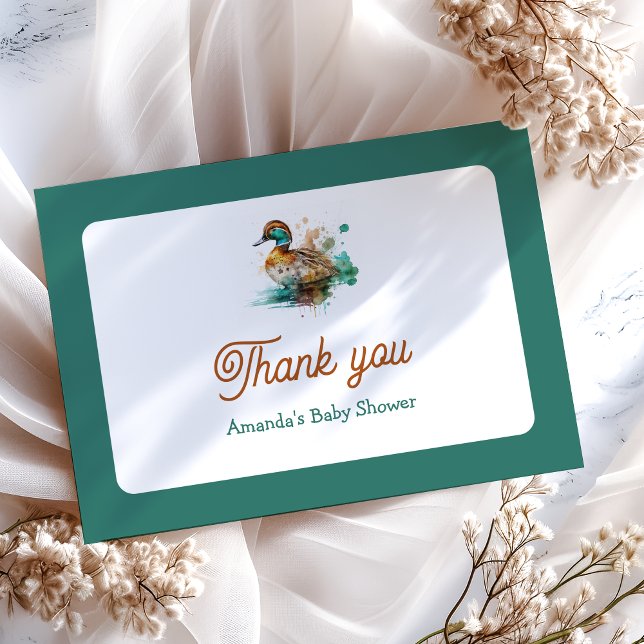 Elegant Green Gerahmt Mallard Duck Baby Shower Dankeskarte (Von Creator hochgeladen)