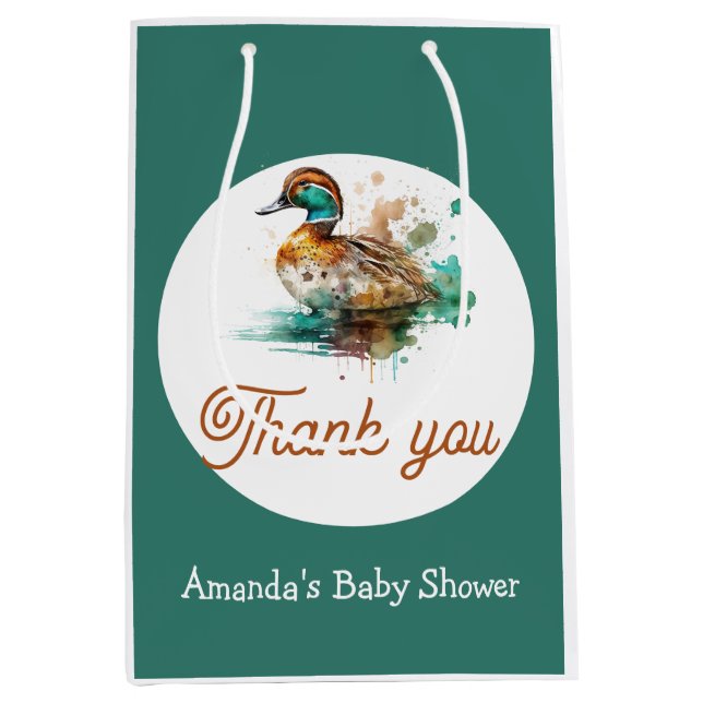 Elegant Green Gerahmt Mallard Duck Baby Shower Mittlere Geschenktüte (Vorderseite)