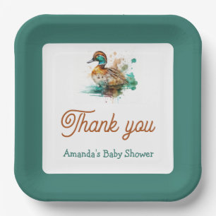 Elegant Green Gerahmt Mallard Duck Baby Shower Pappteller