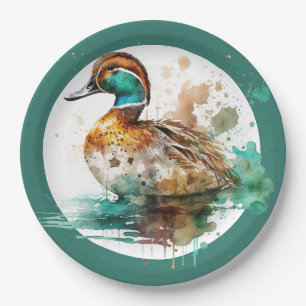 Elegant Green Gerahmt Mallard Duck Baby Shower Pappteller