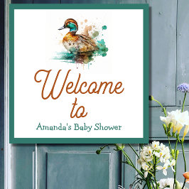 Elegant Green Gerahmt Mallard Duck Baby Shower Poster