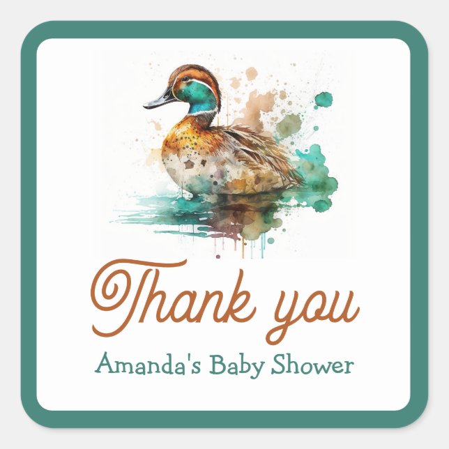 Elegant Green Gerahmt Mallard Duck Baby Shower Quadratischer Aufkleber (Vorderseite)