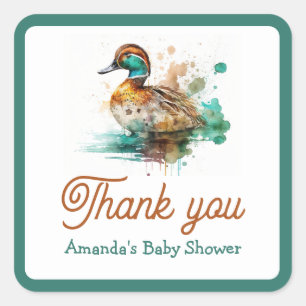 Elegant Green Gerahmt Mallard Duck Baby Shower Quadratischer Aufkleber