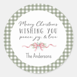Elegant Green Gingham Plaid Preppy Christmas Runder Aufkleber