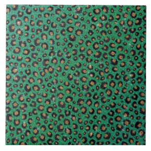 Elegant Green Glitter Black Gold Leopard Fliese