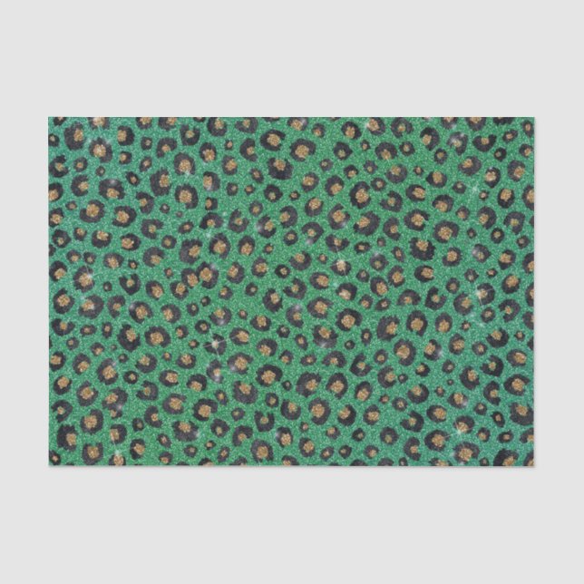 Elegant Green Glitter Black Gold Leopard Seidenpapier (Vorderseite)