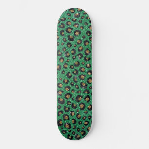 Elegant Green Glitter Black Gold Leopard Skateboard