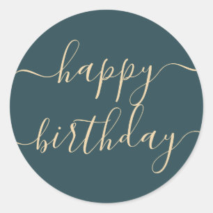 Elegant Green Gold Beige Trendy Happy Birthday Runder Aufkleber