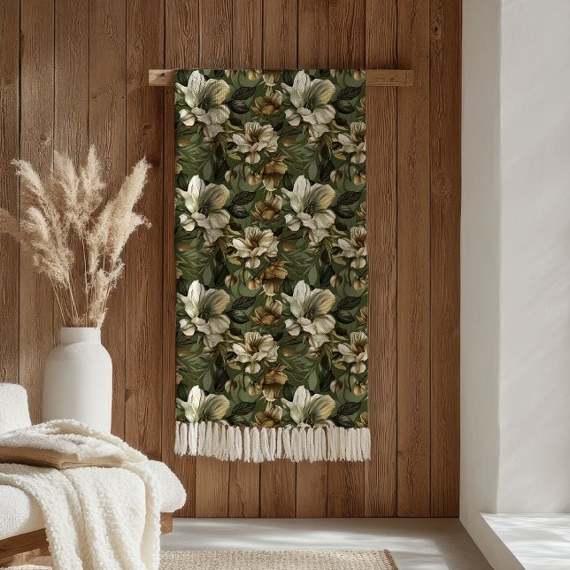 Elegant Green Gold Blanket Botanical Chic Accent Fleecedecke (Elegant Sage Green Blanket Botanical Gold Accent)