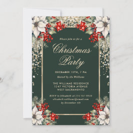 Elegant Green Gold Botanical Christmas Party Einladung