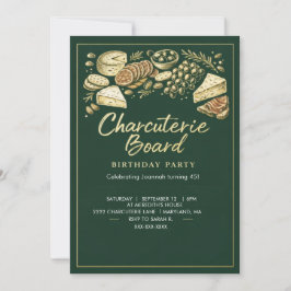 Elegant Green & Gold Charcuterie Board Birthday Einladung