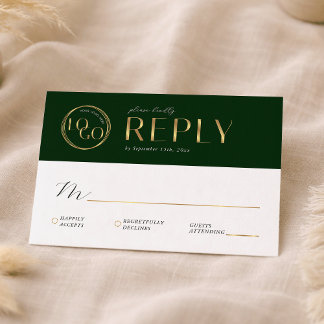 Elegant Green & Gold Company Logo Business Event RSVP Karte