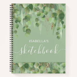 Elegant Green Gold Eucalyptus Name Sketchbook Notizbuch