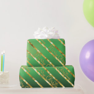 Elegant Green Gold Frohe Weihnachten Geschenkpapier