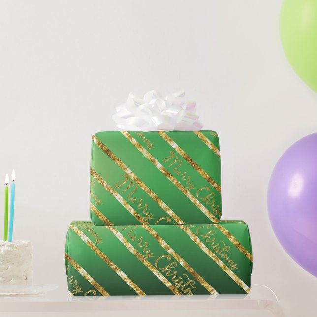 Elegant Green Gold Frohe Weihnachten Geschenkpapier (Partygeschenke)