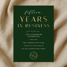 Elegant Green & Gold Logo Business Anniversary Einladung
