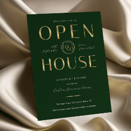 Elegant Green & Gold Logo Business Open House Einladung