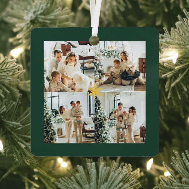 Elegant green & Gold Merry Christmas Photos -  Ornament Aus Metall (InSitu)
