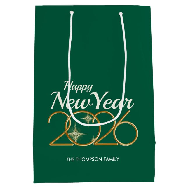Elegant Green & Gold “New Year 2026” Personalized  Mittlere Geschenktüte (Rückseite)