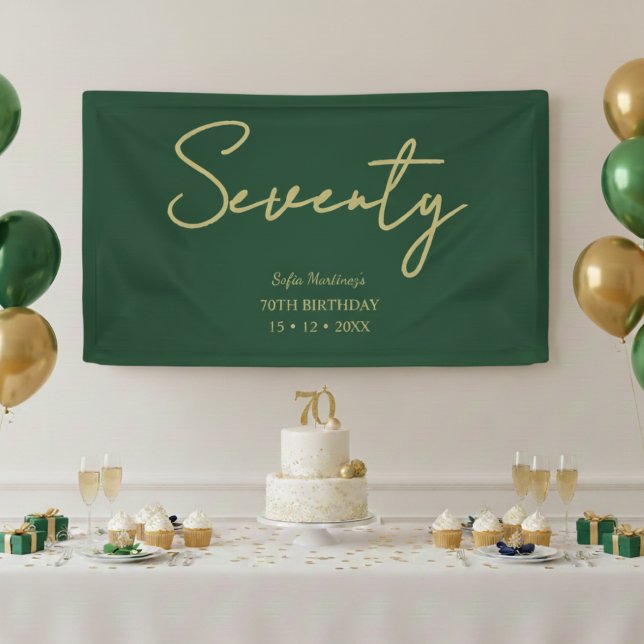 Elegant Green & Gold Seventy Birthday Party Banner (Von Creator hochgeladen)