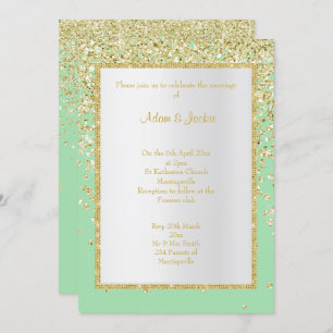 ELEGANT GREEN GOLD SPARKLE WEDING CUSTOM EINLADUNG