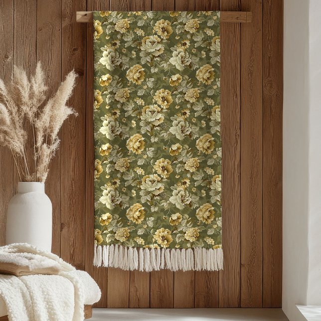 Elegant Green Gold Throw Botanical Chic Accent Fleecedecke (Elegant Green Gold Throw Botanical Chic Accent)