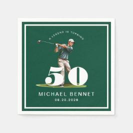 Elegant Green Golf 50th Birthday Serviette