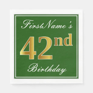 Elegant Green, Imitate Gold 42. Geburtstag + Name Serviette