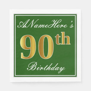 Elegant Green, Imitate Gold 90. Geburtstag + Name Serviette
