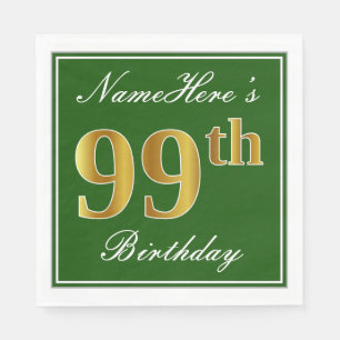 Elegant Green, Imitate Gold 99. Geburtstag + Name Serviette