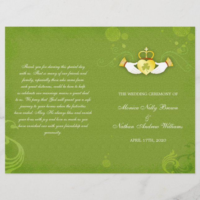 Elegant Green Irish Bi Fold Wedding Programs (Vorderseite)