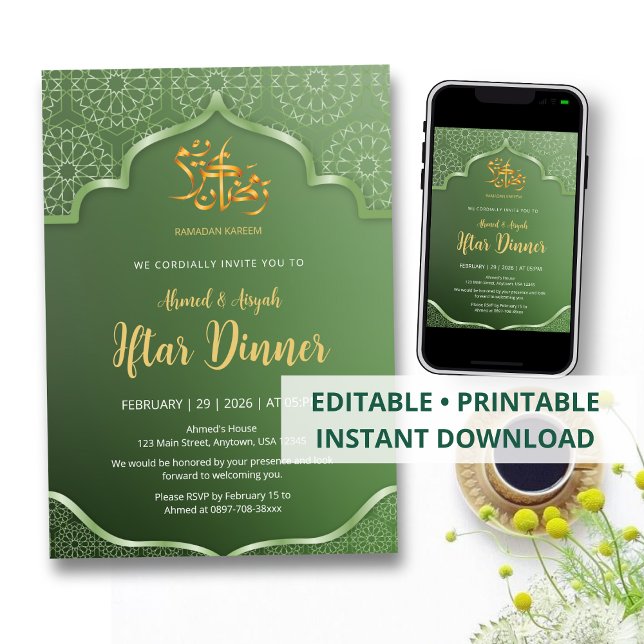 Elegant Green Islamic Geometric Pattern Iftar Einladung (Von Creator hochgeladen)