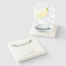 Elegant Green Leaf Company Name Stone Untersetzer