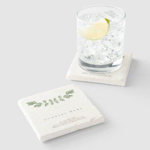 Elegant Green Leaf Company Name Stone Untersetzer