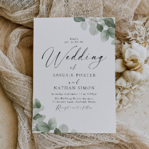 Elegant Green Leaf Script Wedding Einladung