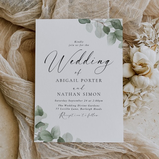 Elegant Green Leaf Script Wedding Einladung (Von Creator hochgeladen)