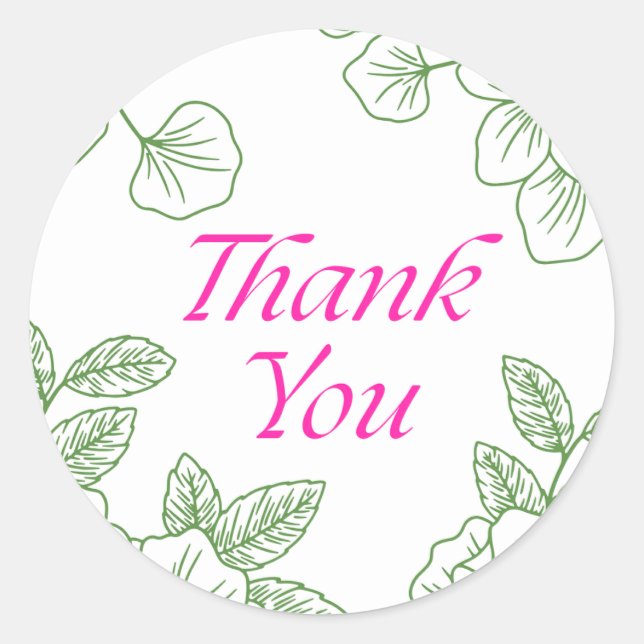 Elegant Green Leaf Thank You Sticker (Vorderseite)