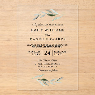 Elegant Green Leaf Wedding Acryleinladungen