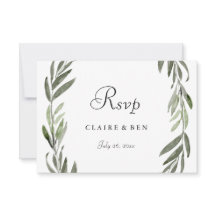 Elegant Green Leaf Wreath Wedding RSVP