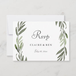 Elegant Green Leaf Wreath Wedding RSVP