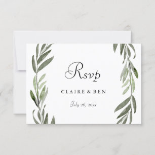 Elegant Green Leaf Wreath Wedding RSVP